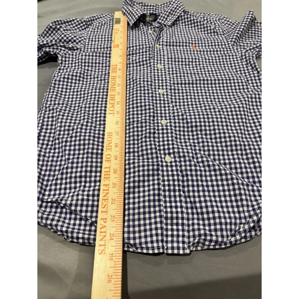 Ralph Lauren Boys L 14-16 Gingham Plaid Long Sleeve Button Front Shirt Navy